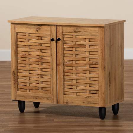 Baxton Studio Winda Modern and Contemporary Oak Brown Finished Wood 2-Door Shoe Cabinet 189-11987-ZORO